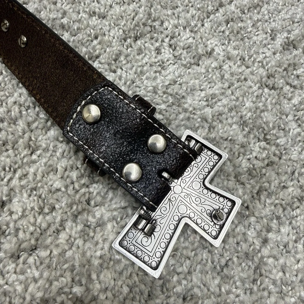 Nacona leather belt‎ w/ cross buckle  men's size 38 western cowboy